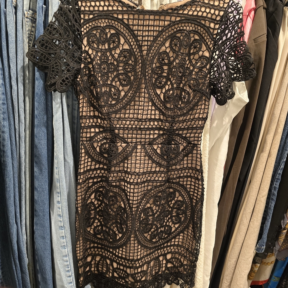 J.O.A. Black and Tan Lace Crochet Top